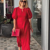 Lea™ Vestido de algodón y lino de color sólido