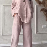 Renala™  CONJUNTO CASUAL DE DOS PIEZAS DECORADO CON BOTONES