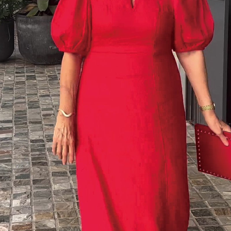 Lea™ Vestido de algodón y lino de color sólido