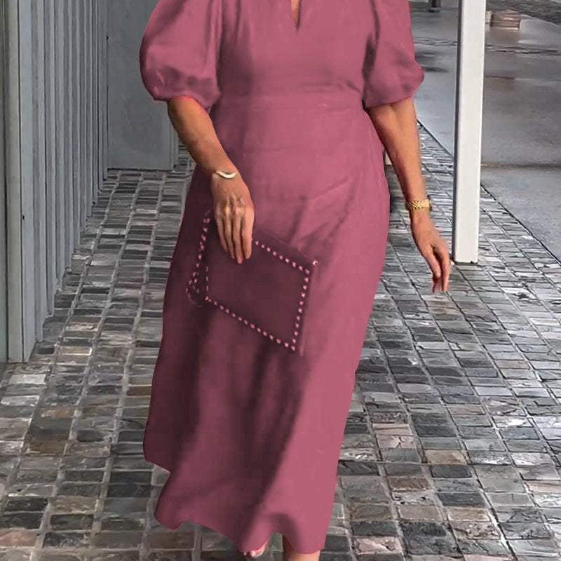 Lea™ Vestido de algodón y lino de color sólido