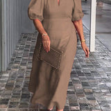 Lea™ Vestido de algodón y lino de color sólido