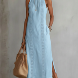 Jimena | Vestido midi de lino con cuello mao para Mujer
