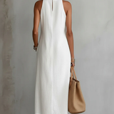 Jimena | Vestido midi de lino con cuello mao para Mujer