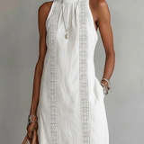 Jimena | Vestido midi de lino con cuello mao para Mujer