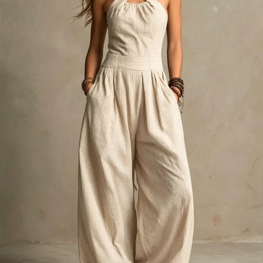 Bianca | Mono de lino y algodón con escote cruzado elegante para Mujer