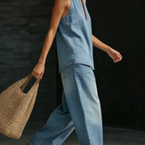 Mary | Conjunto de Dos Piezas de Denim Minimalista y Cómodo para Mujer