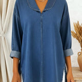 Denim - Top Retro con Cuello de Chal