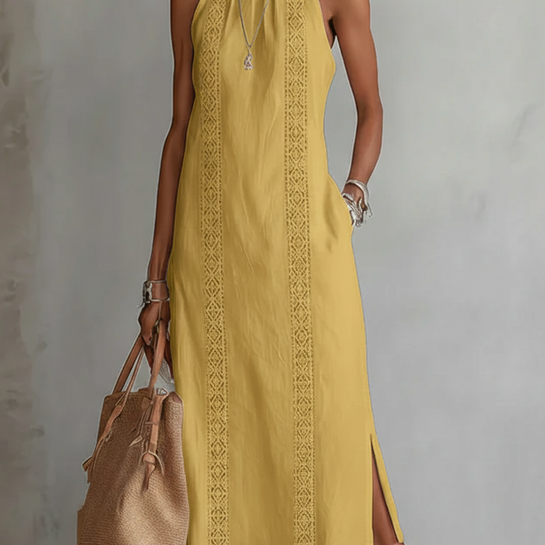 Jimena | Vestido midi de lino con cuello mao para Mujer
