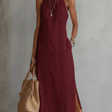 Jimena | Vestido midi de lino con cuello mao para Mujer