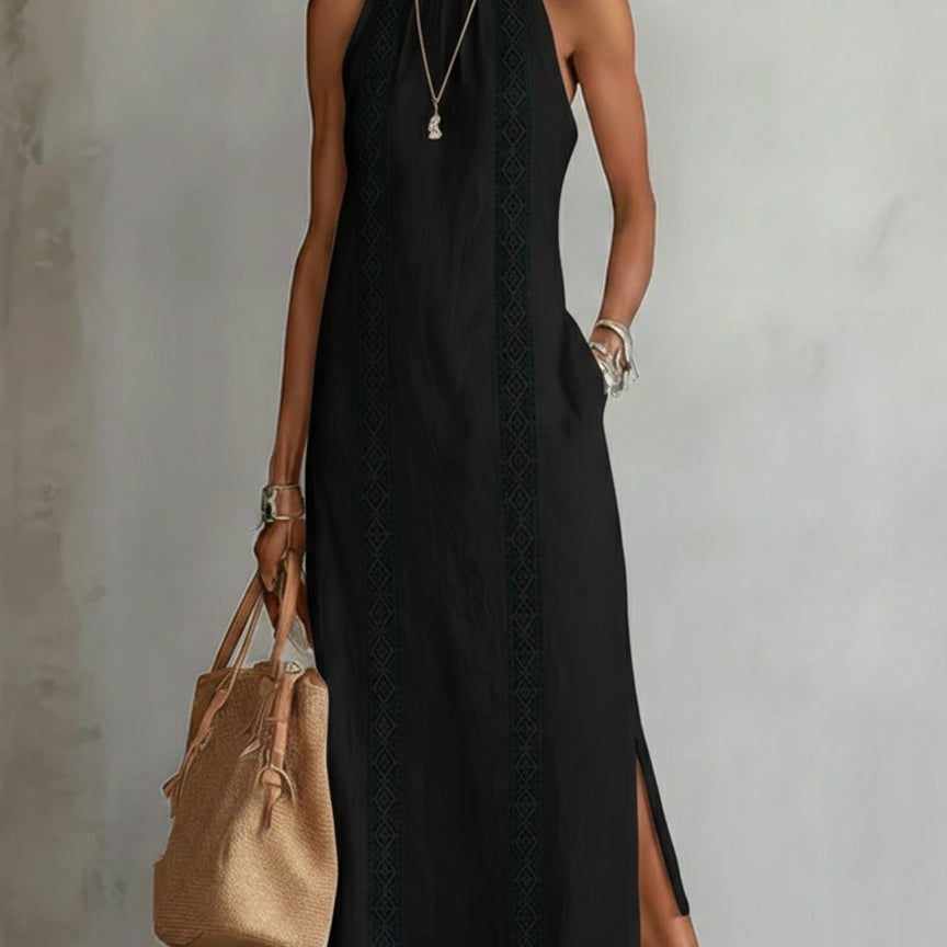 Jimena | Vestido midi de lino con cuello mao para Mujer